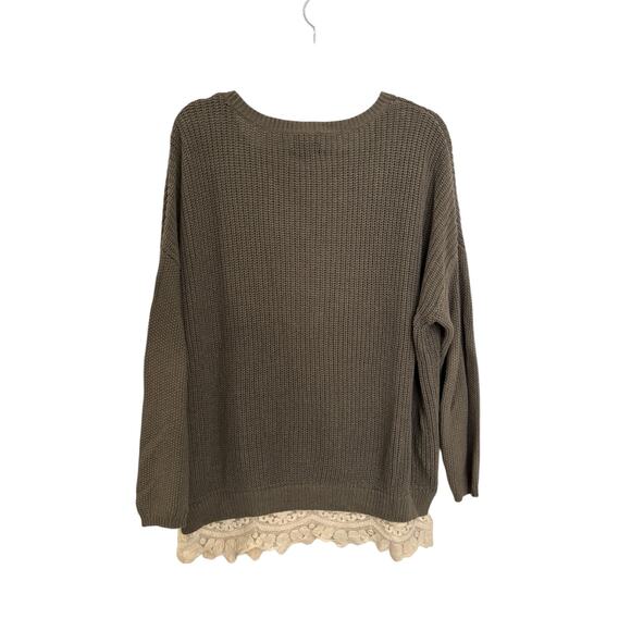Urban Outfitters Sweater Womens Medium Olive Green Lace-Trim Knit Pins & Needles - Picture 2 of 5